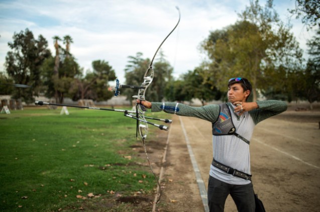 Trenton Cowles, 16-years old, practices his archery skills at Woodley Park Archery Range in Van Nuys, Thursday, Nov. 1, 2018. (Photo by Hans Gutknecht, Los Angeles Daily News)